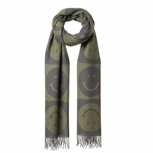 Wild Fable Smiley Face Scarf Fringe Yellow Tan Cozy Scarf